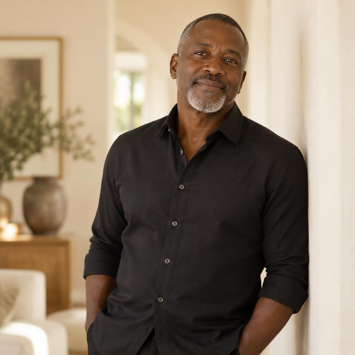 A calm, confident man at ease